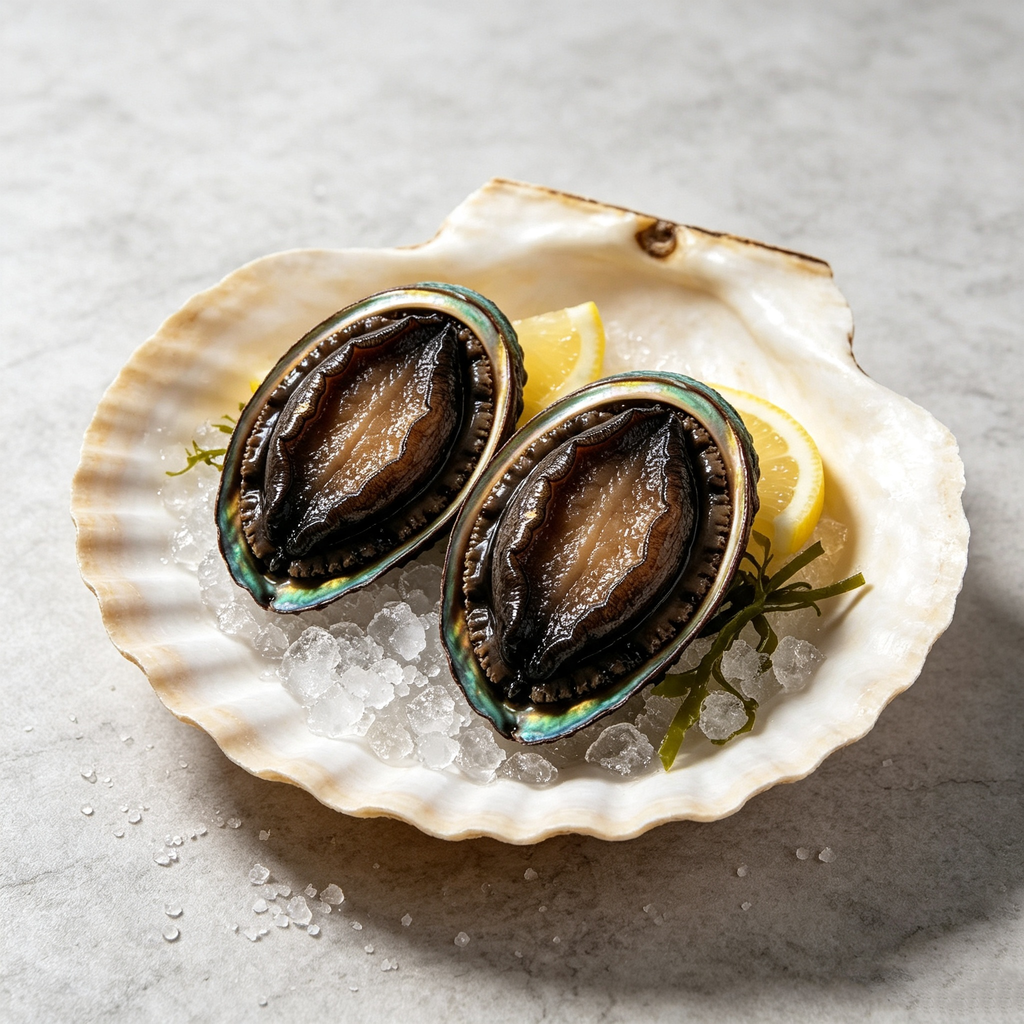 In-shell abalone, steamed and frozen