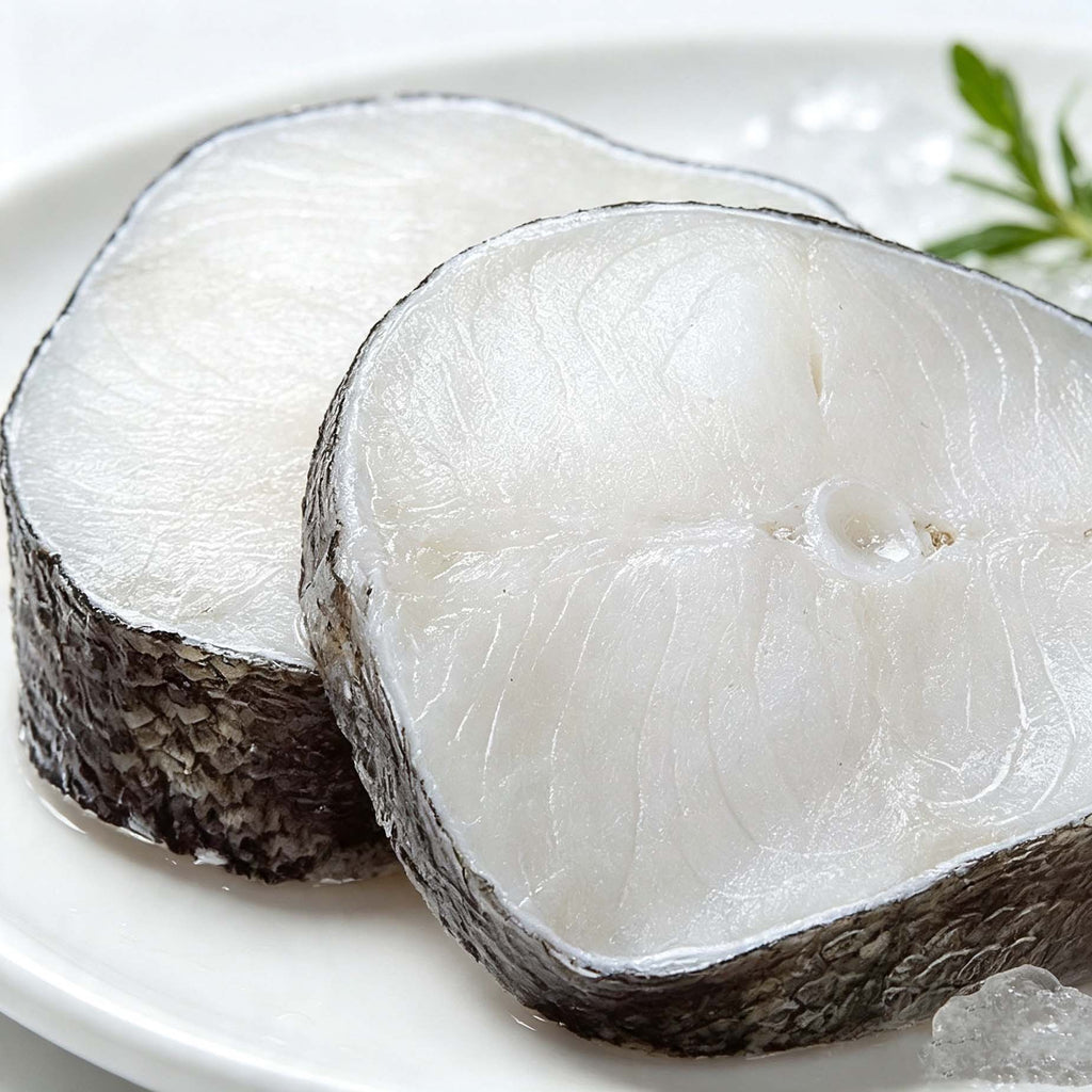 Round cut cod steak, raw and frozen