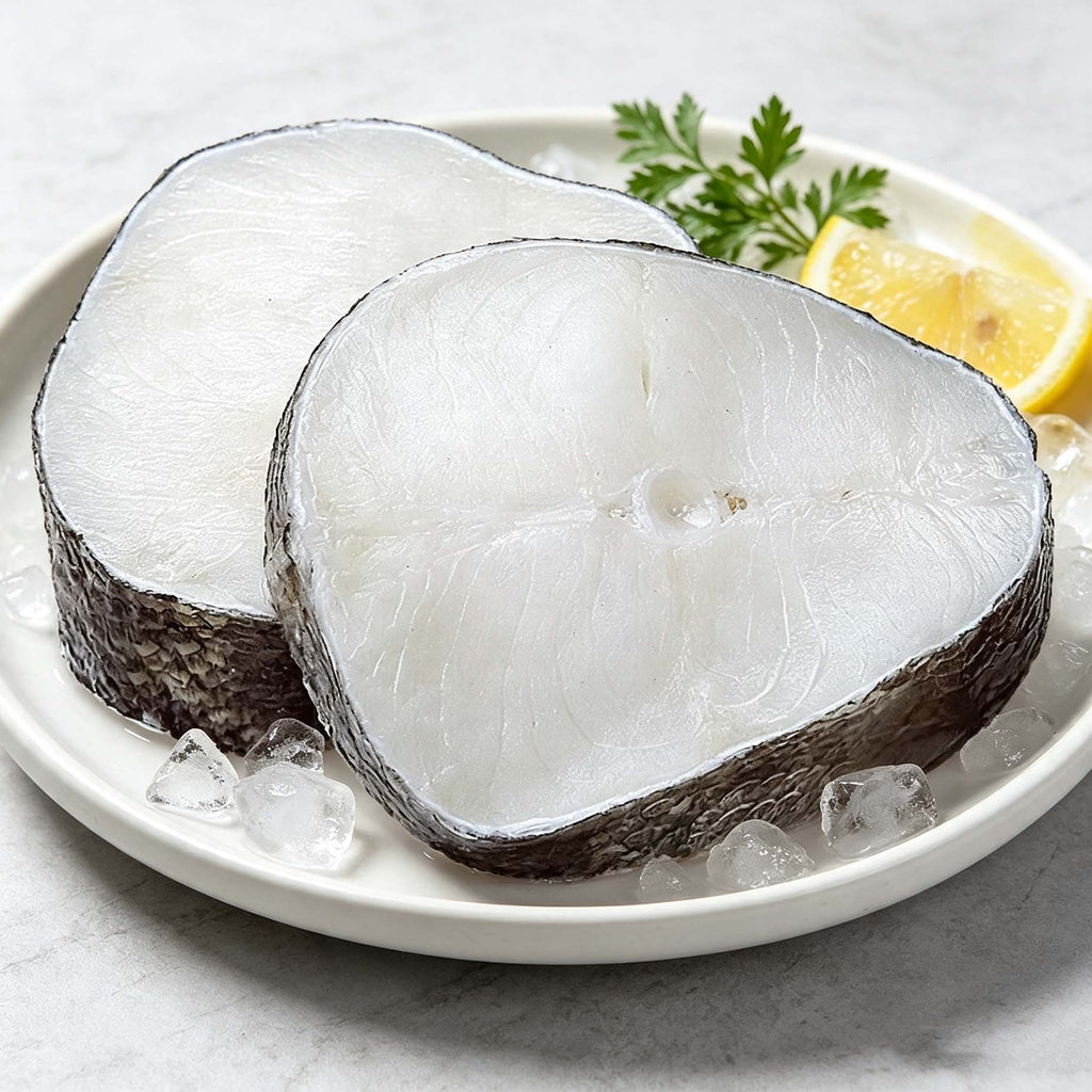 Round cut cod steak, raw and frozen