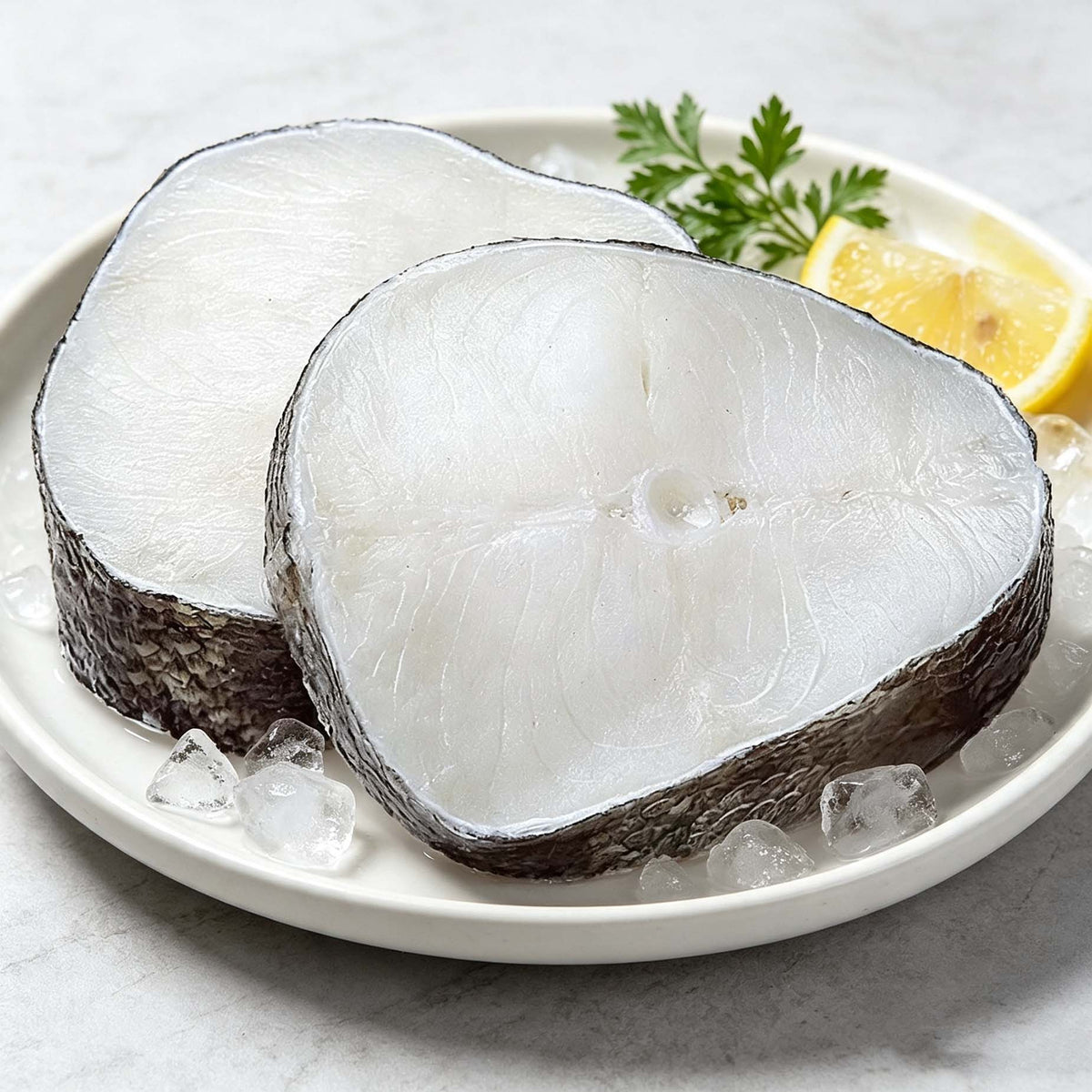 Round cut cod steak, raw and frozen
