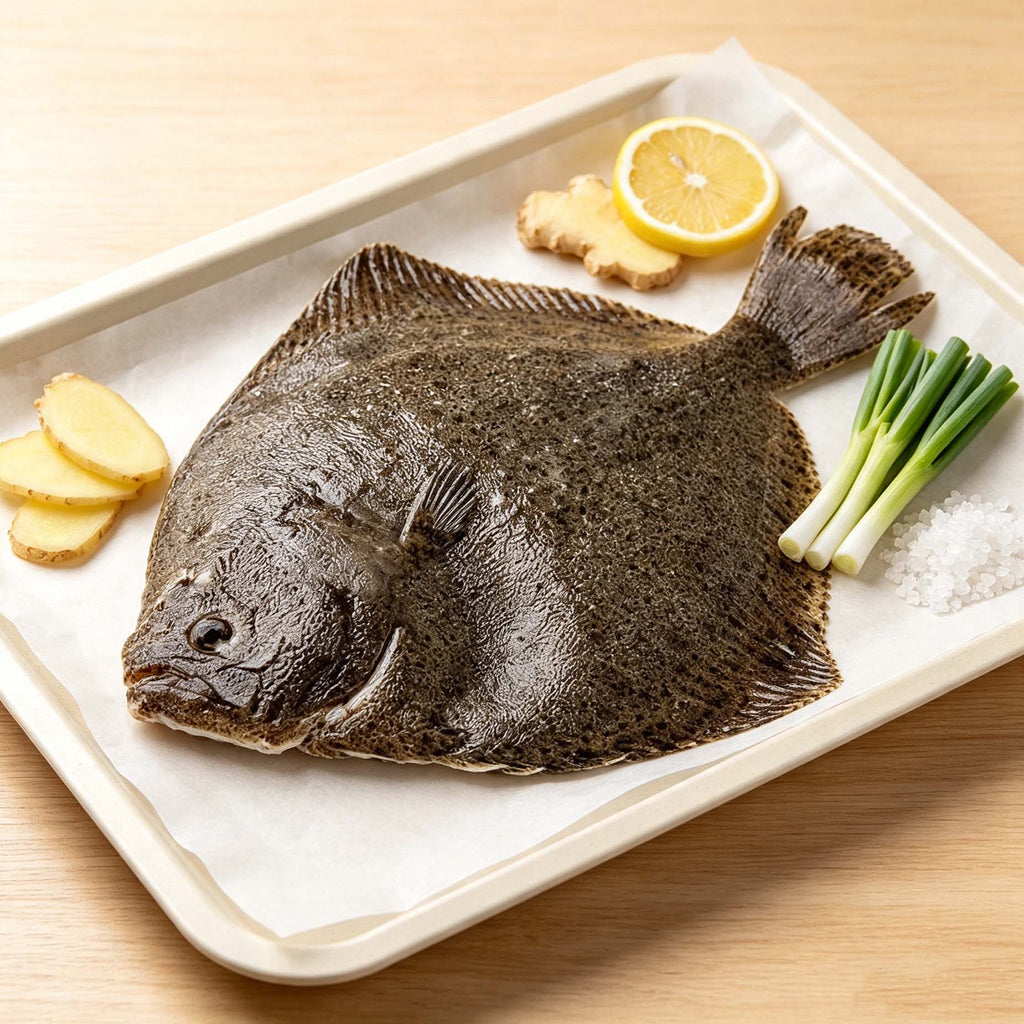 Whole turbot fish, raw and frozen